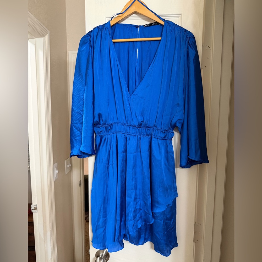Zara Electric Blue Dress with Label Detail